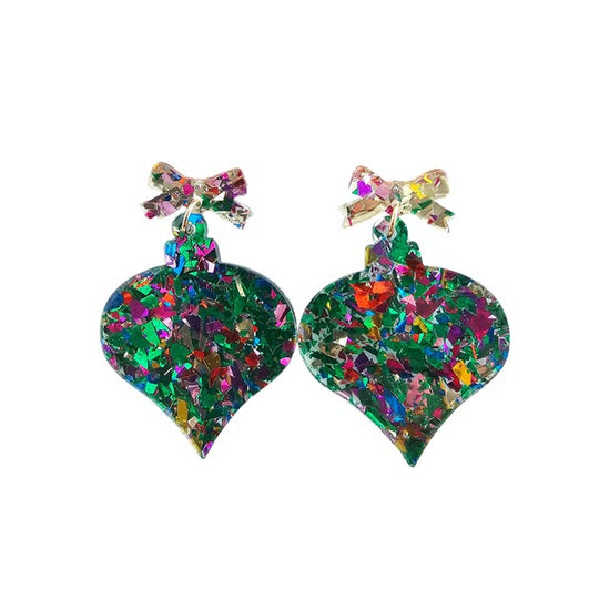 Christmas Green Sparkle Ornament Earrings