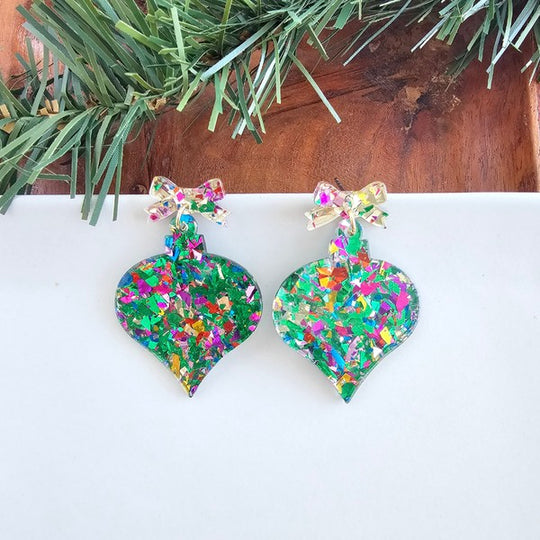 Christmas Green Sparkle Ornament Earrings