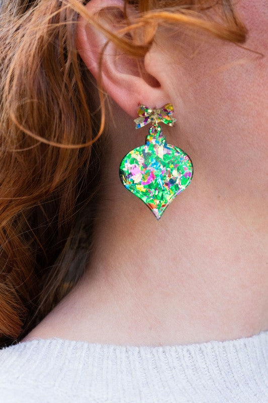 Christmas Green Sparkle Ornament Earrings