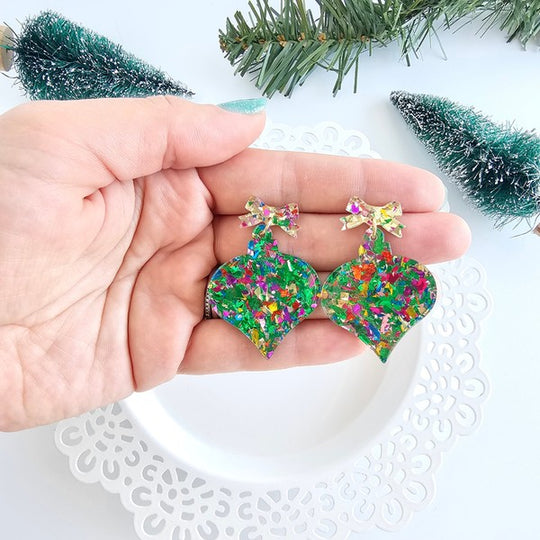 Christmas Green Sparkle Ornament Earrings