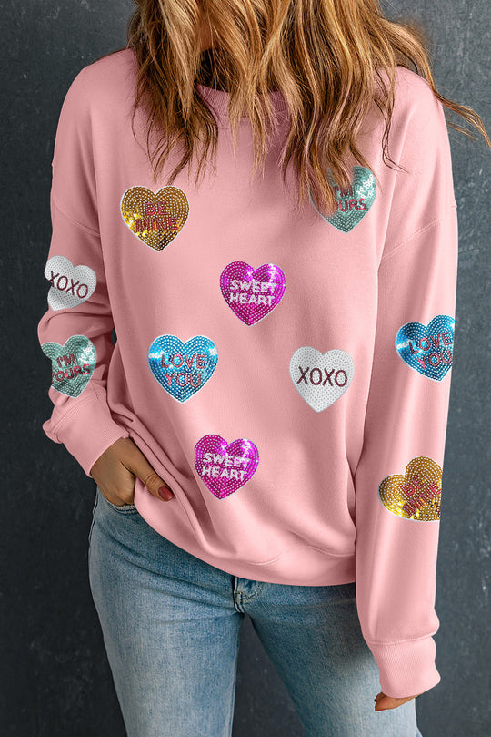 Sequin Love Hearts Valentines Sweatshirt