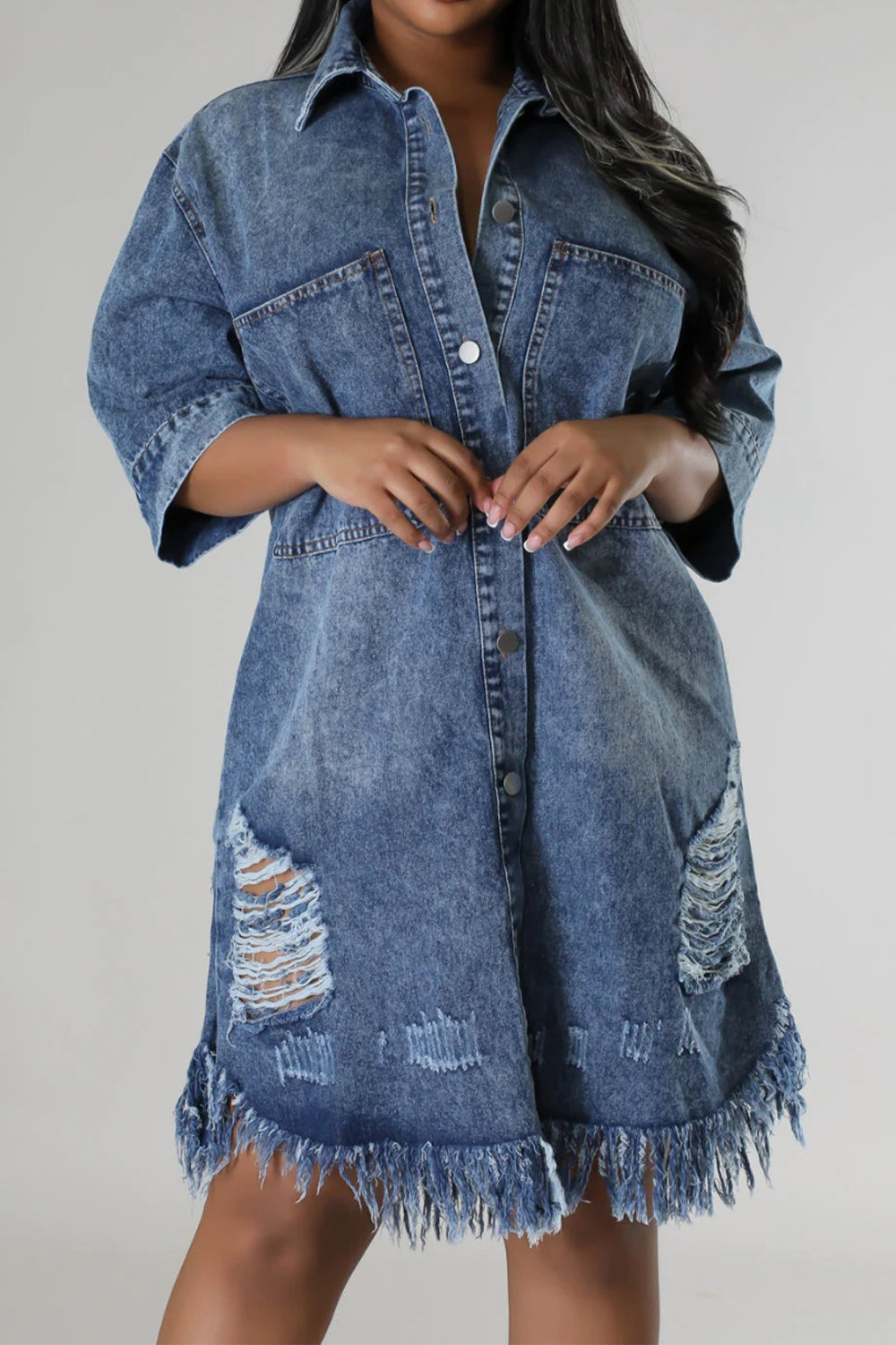 Raw Distressed Denim Dress - Klazzi Fashion Boutique