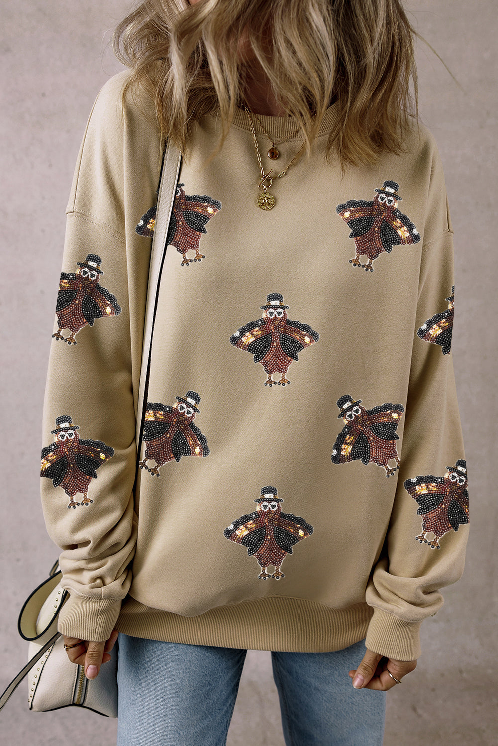  Shimmering Sequin Thanksgiving Turkey Sweatshirt