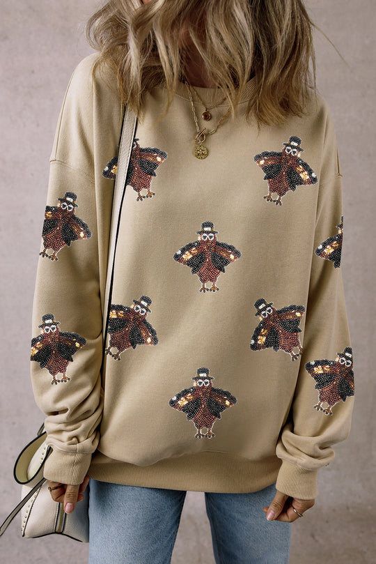  Shimmering Sequin Thanksgiving Turkey Sweatshirt