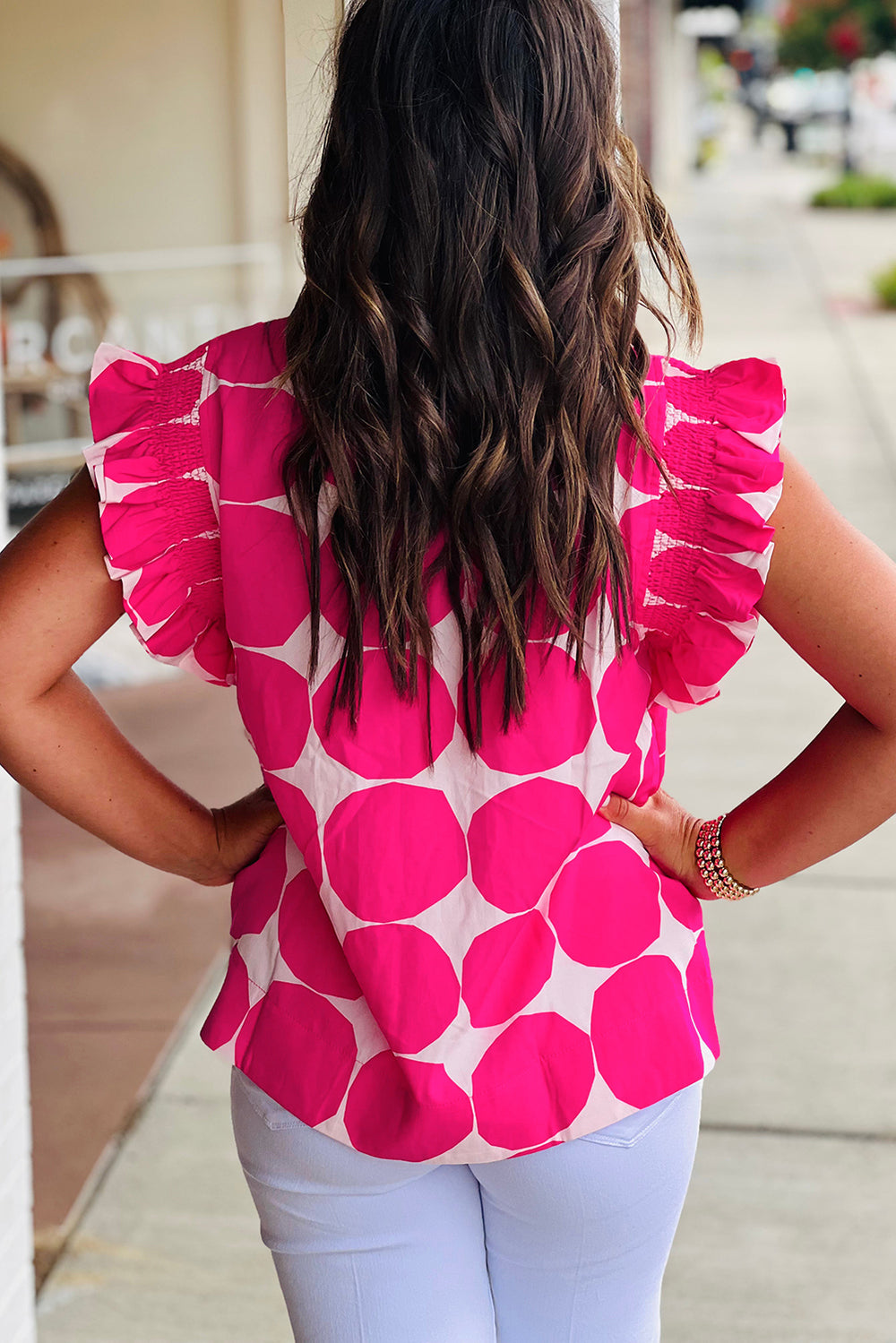 Kathy Bubblegum Pop Flutter Sleeve Blouse