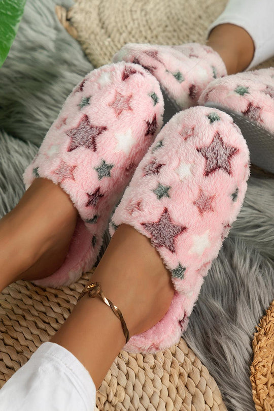 Beige Star Pattern Plush Home Slippers