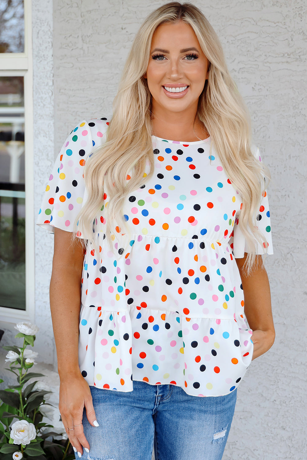 Multicolor Party Pop Polka Dot Ruffled Blouse