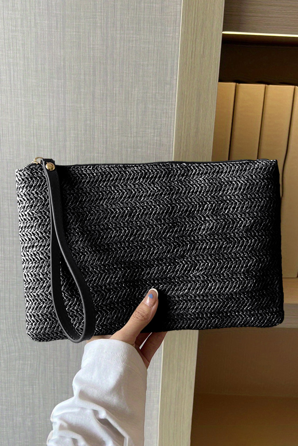 Wristlet Straw Woven Zipper Wallet