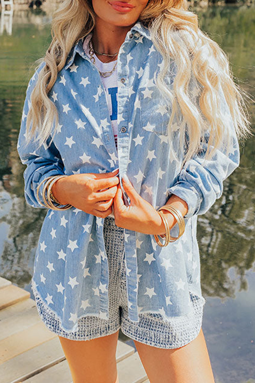 Light Denim Star Fringe Denim Jacket