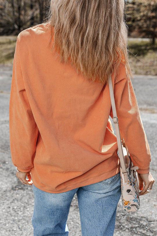 Orange Ribbed Corduroy Oversized Sweatshirt