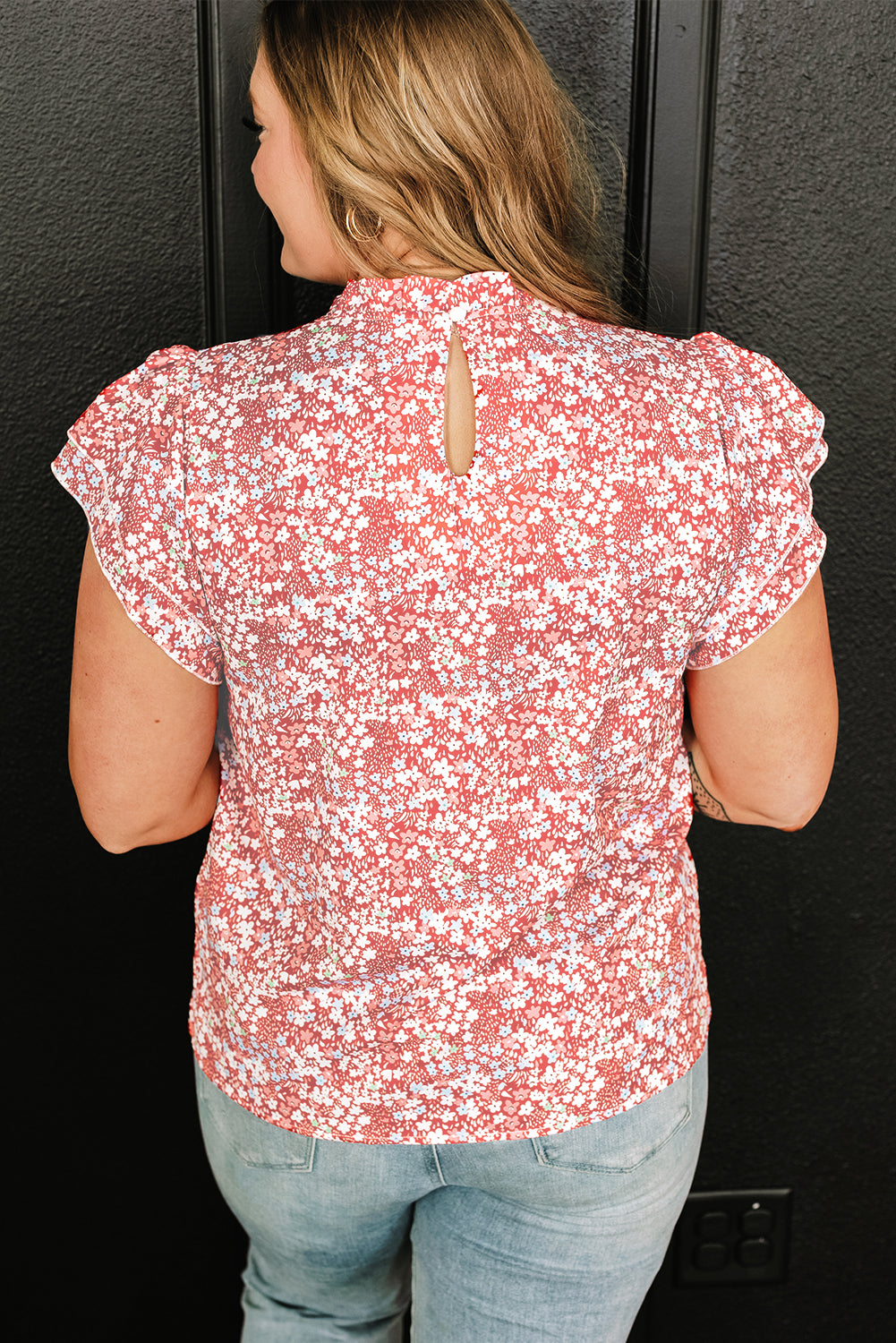 Nina Ruffled Pale Pink Plus Size Floral Blouse - Klazzi Fashion Boutique