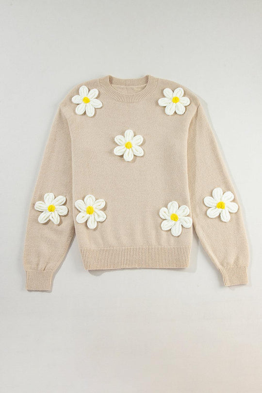 White Floral Crochet Chunky Knit Sweater