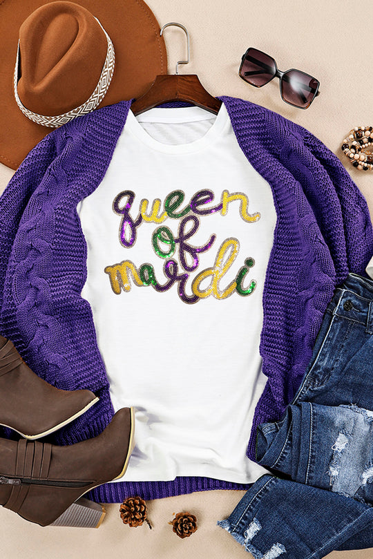 Graphic "Queen of Mardi" Sequin T Shirt