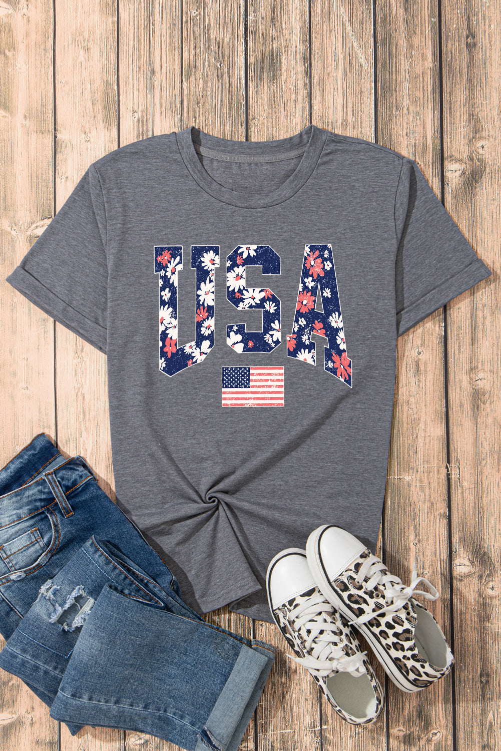  Blooming Gray "USA" Flag T Shirt