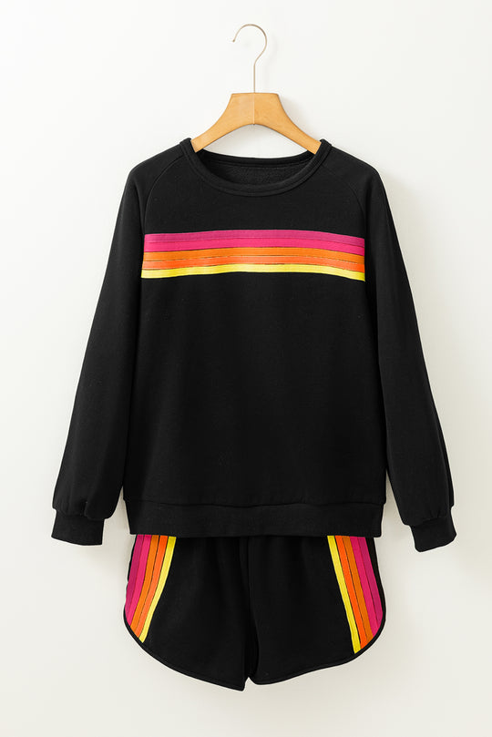 Rainbow Striped Casual Short Set