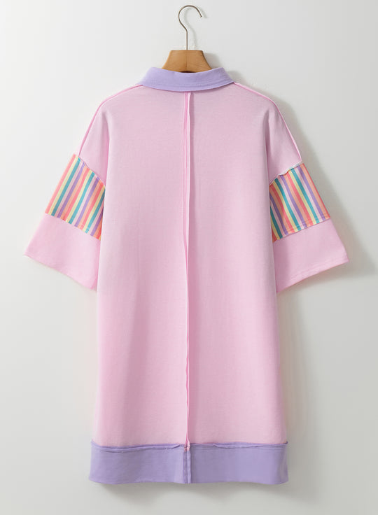 Pink Multicolor Rainbow Stripe T Shirt Dress