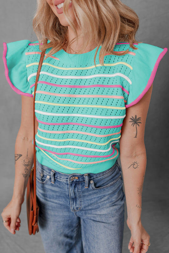 Brandy Ruffle Colorful Striped Knit Top