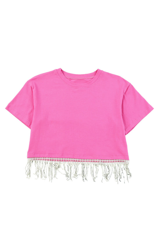 Fringy Pink Rhinestone Crop Top