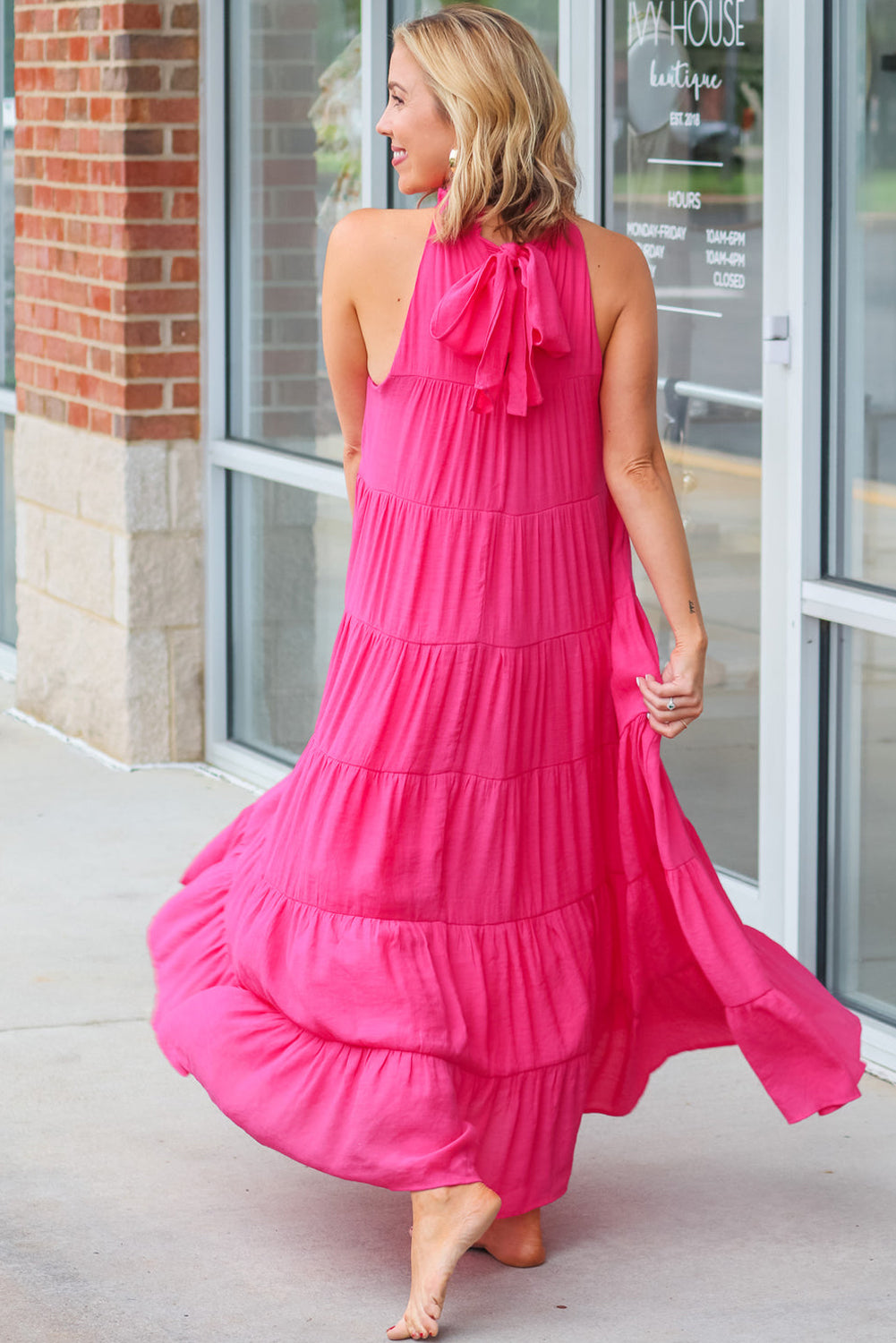 Rosey Pink Long Tiered Maxi Dress