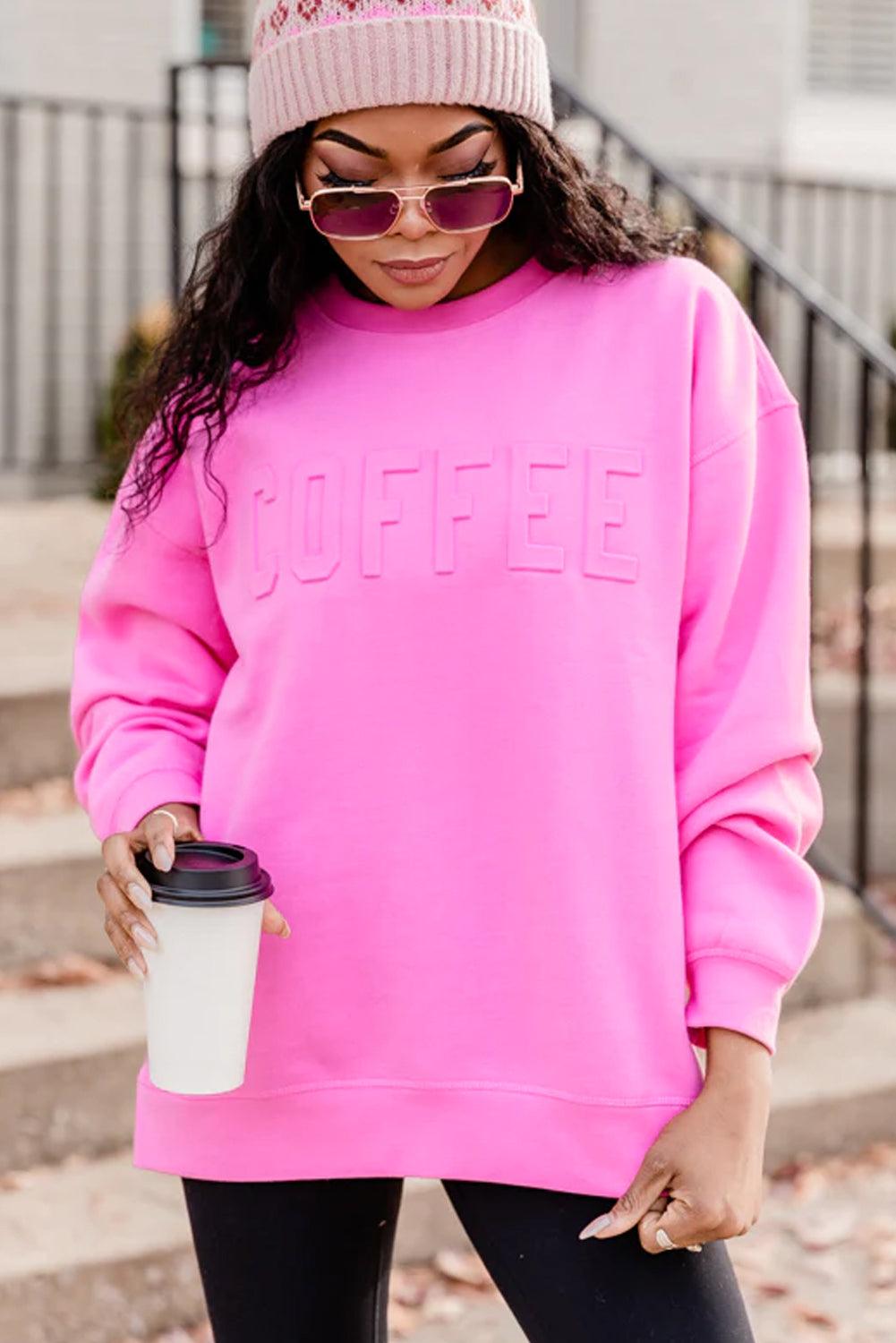 Bright Pink MAMA Letter Embossed Casual Sweatshirt