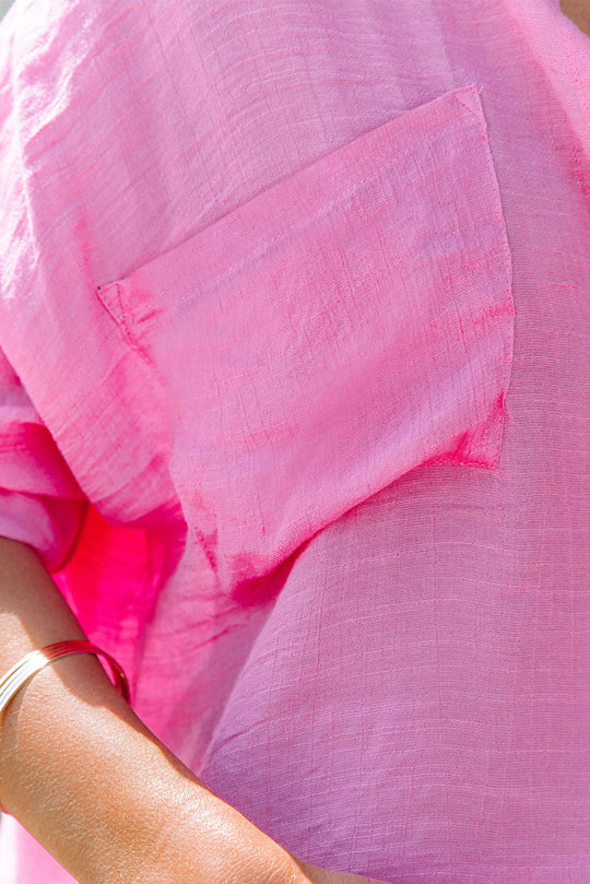 Pink Linen Collar Chest Pocket Shirt