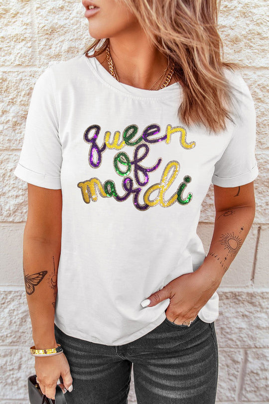 Graphic "Queen of Mardi" Sequin T Shirt