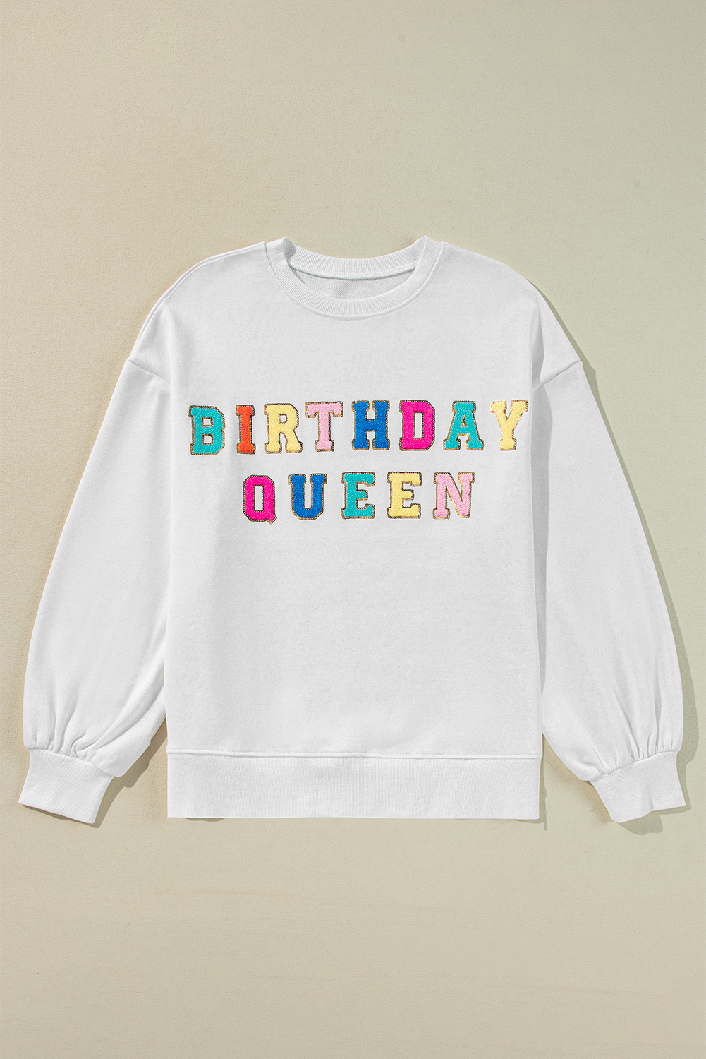 BIRTHDAY QUEEN White Graphic Sweatshirt