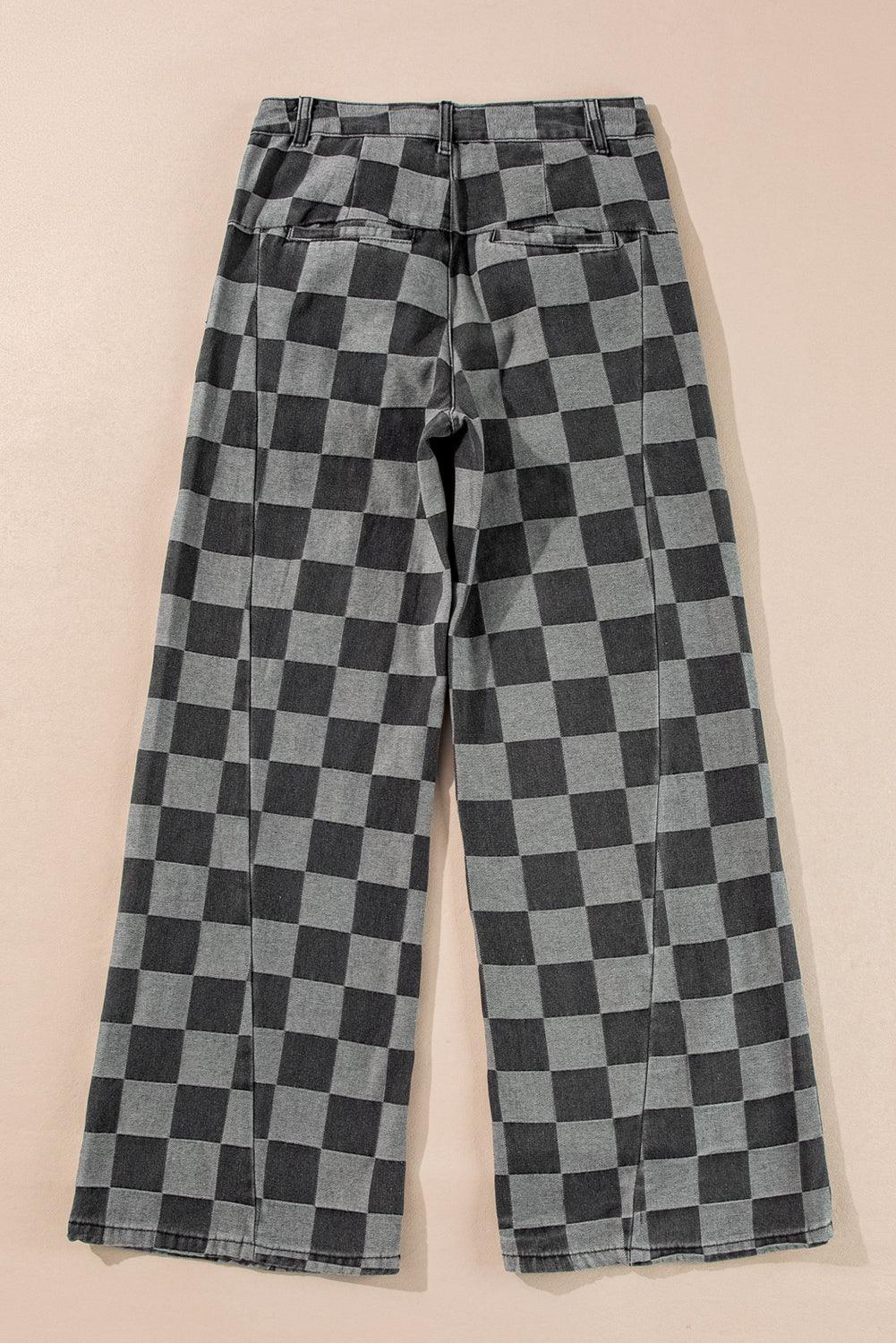  Checkered Denim Wide Leg Denim