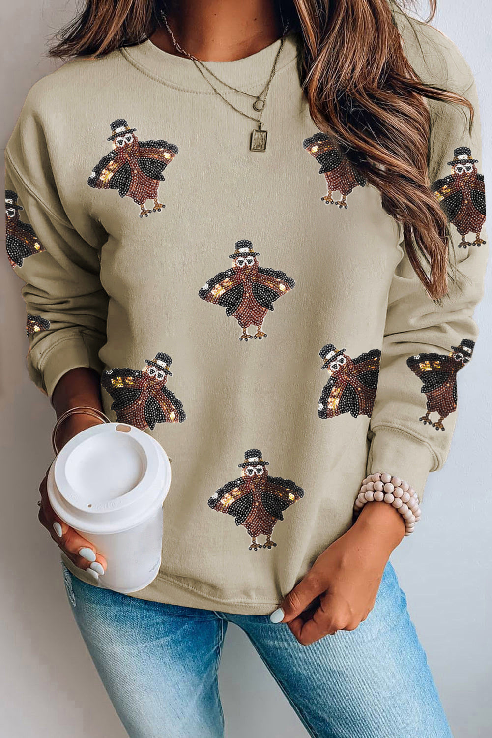  Shimmering Sequin Thanksgiving Turkey Sweatshirt