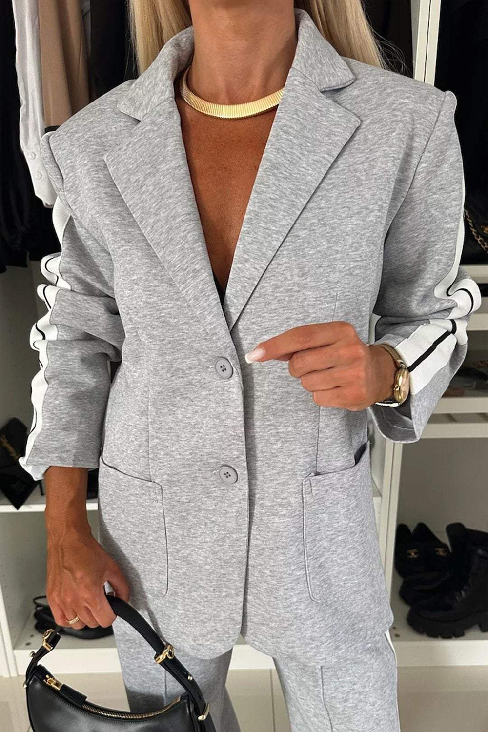 Chic Lapel Casual Jacket Pant Set