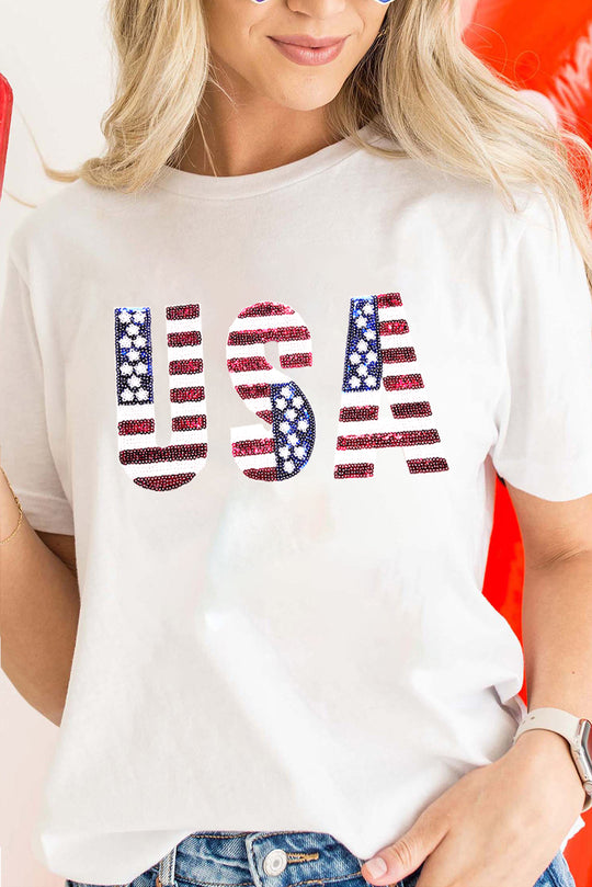 Sequin Flag "USA" T Shirt