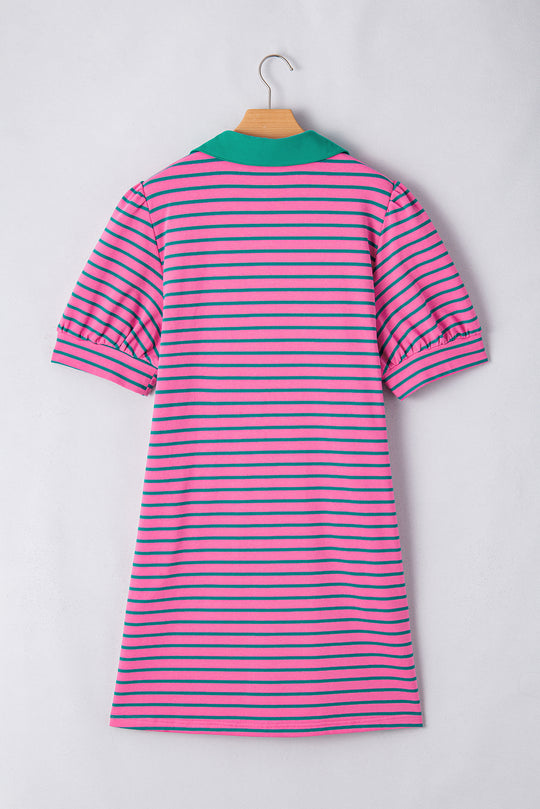 Stripe Pink Collar T Shirt Plus Size Dress 