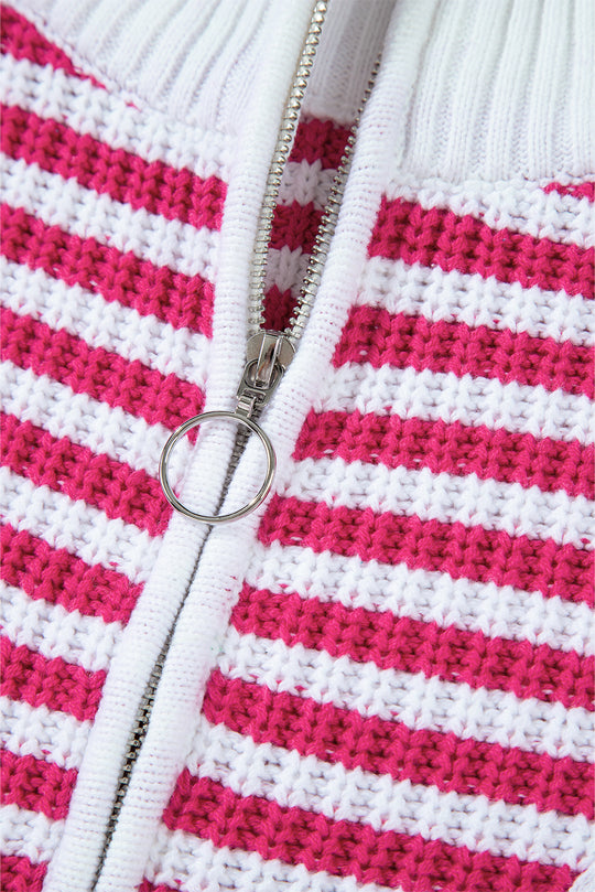 Stripe Zipper Collar Sweater