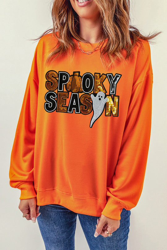  Sequin "SPOOKY SEASON" Halloween Ghost Sweatshirt