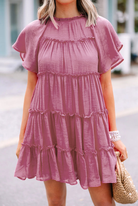 Classy Pale Pink Tiered Mini Dress