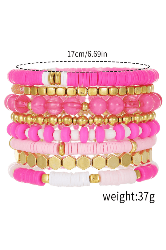 Pink 8pcs Valentine Beaded Elastic Bracelet Set