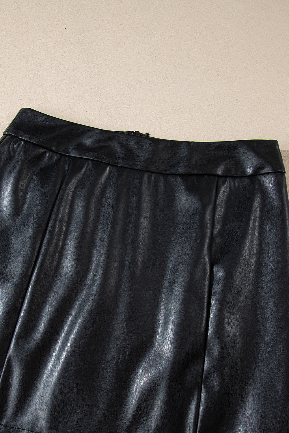 Slim Fit Black Leather High Waist Mini Skirt