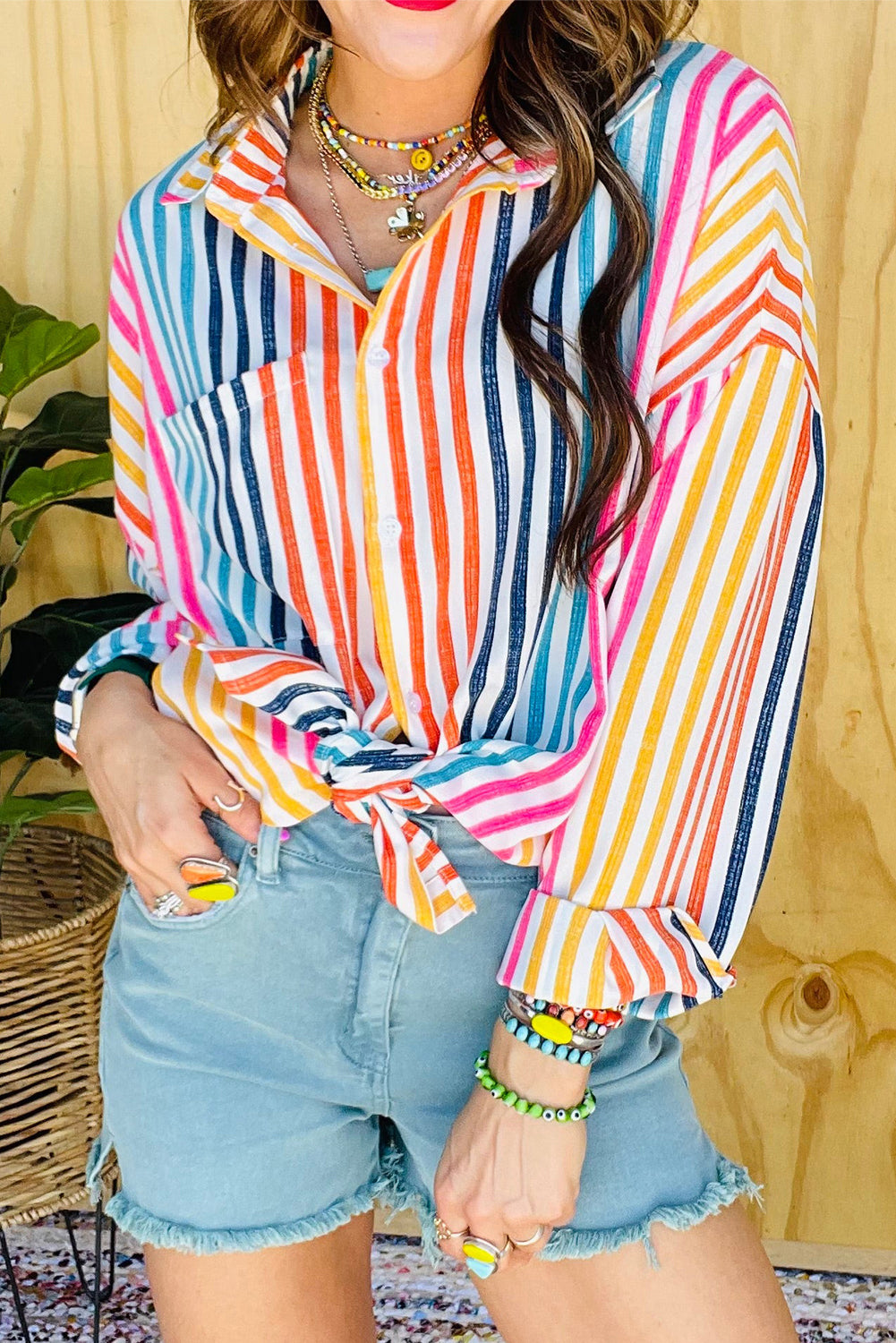 Bright Stripe Multicolor Loose Shirt