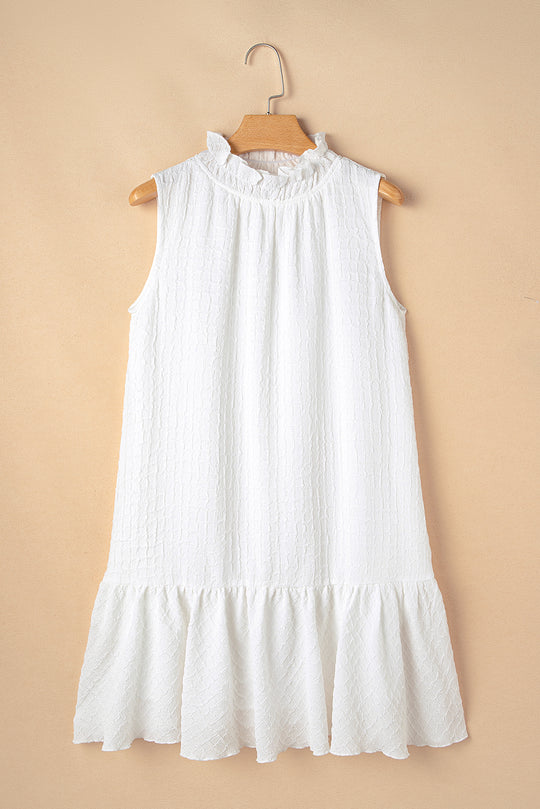 Ruffled White Sleeveless Mini Dress