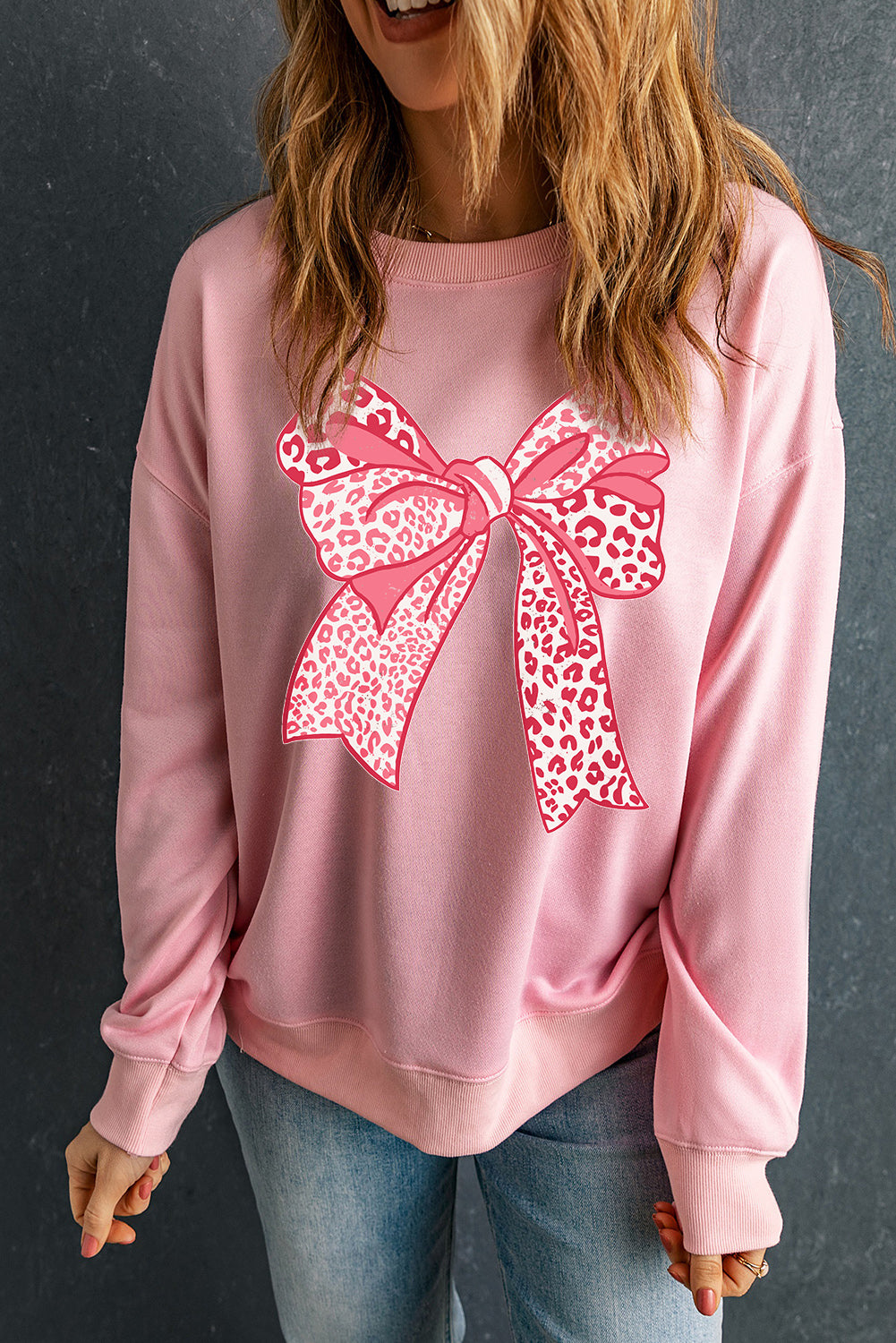 Pink and Red Leopard Bowknot Sweatshirt