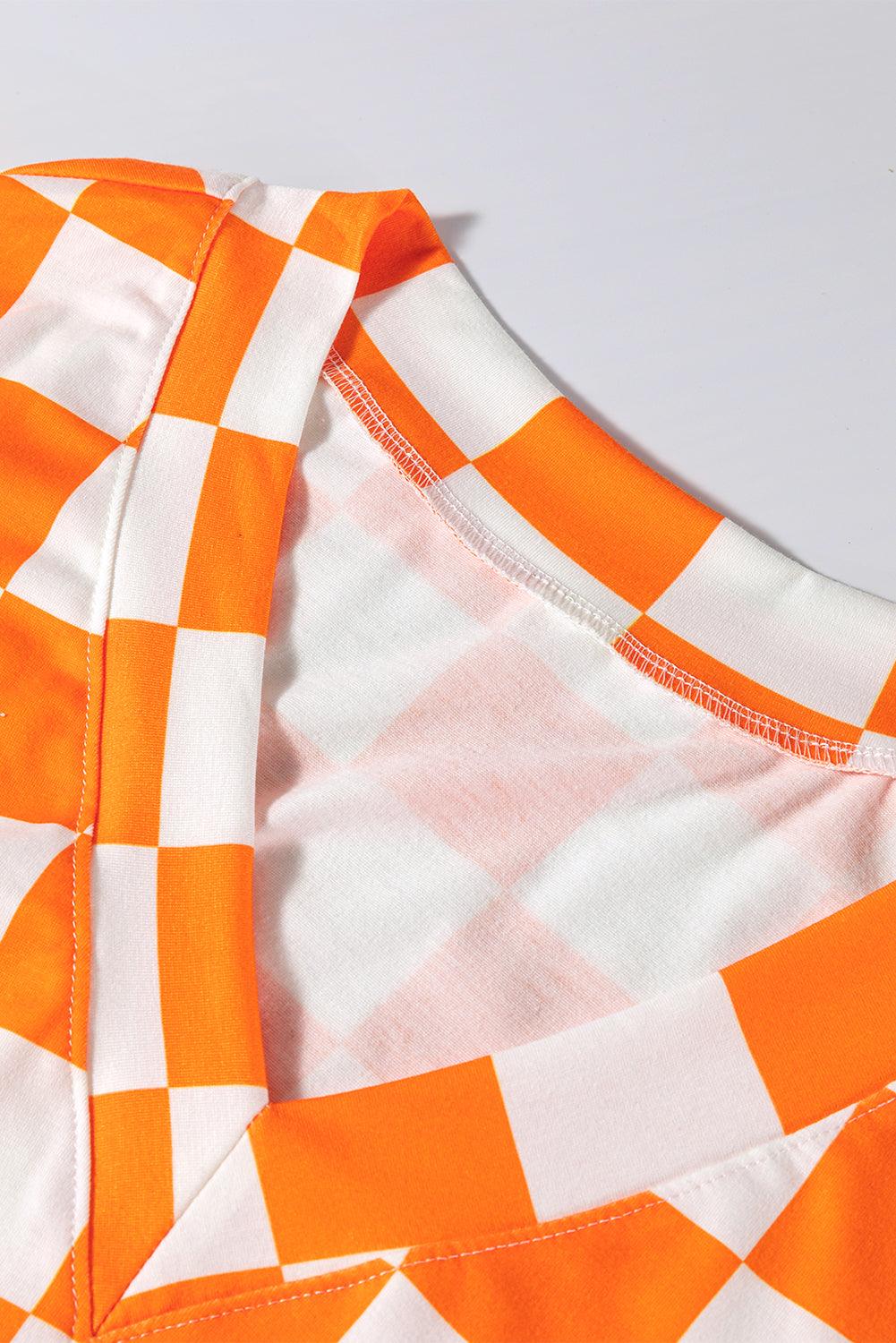 Checker Orange Two-Piece Short Lounge Set