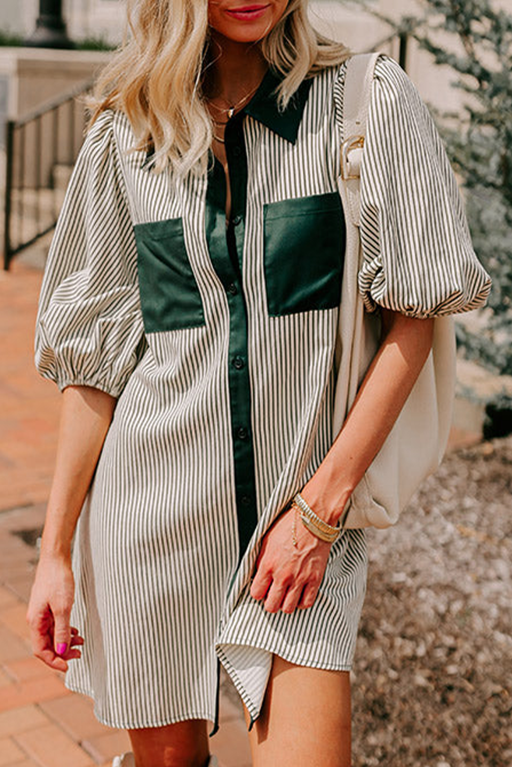 Striped Green Short Dress 