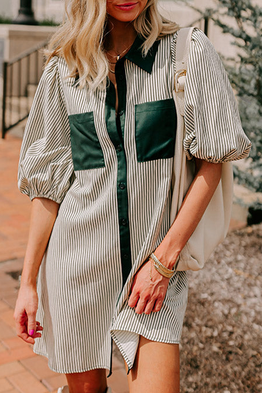 Striped Green Short Dress 