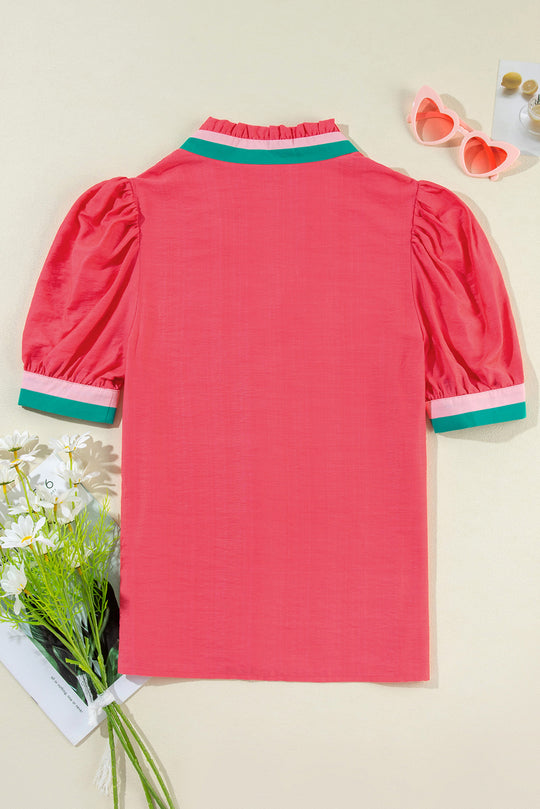  Stripe Watermelon Short Sleeve Blouse