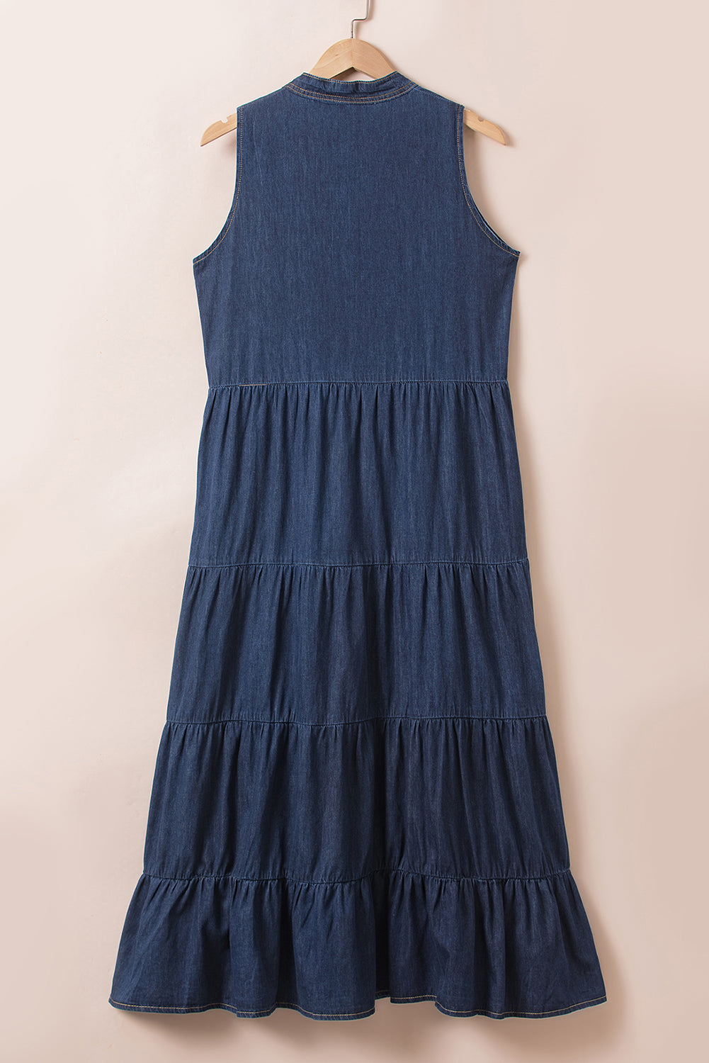 Long Chambray Tiered Maxi Denim Dress 