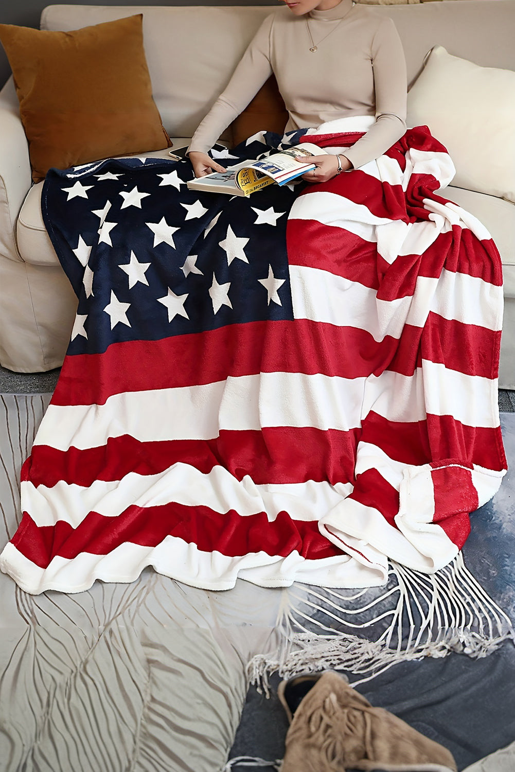  Red American Flag Blanket 