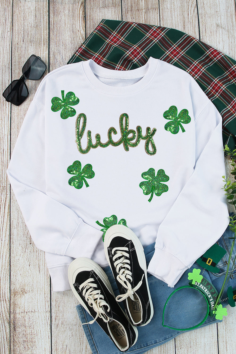 Sequin Sassy Lucky Clover Sweatshirt