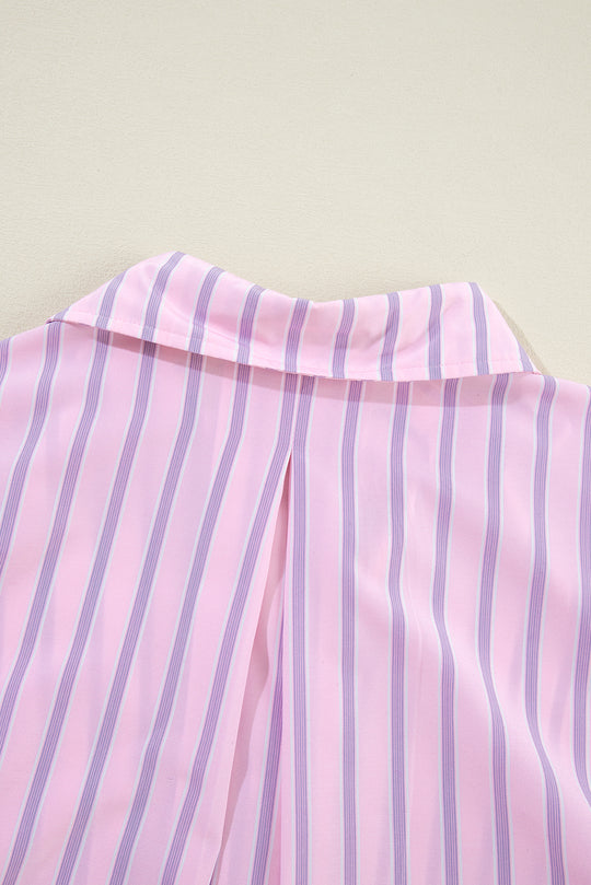 Casual Pink and Lilac Stripe Collared Shirt