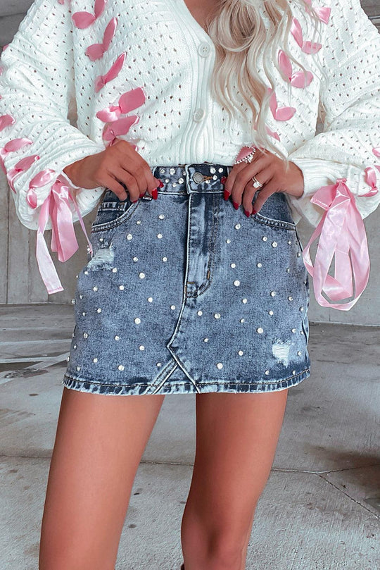 Mini Rhinestone Distressed Denin Skirt