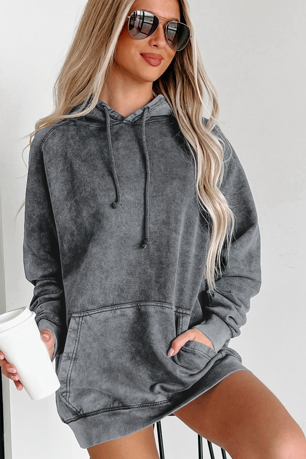 Drawstring Mineral Wash Pullover Hoodie